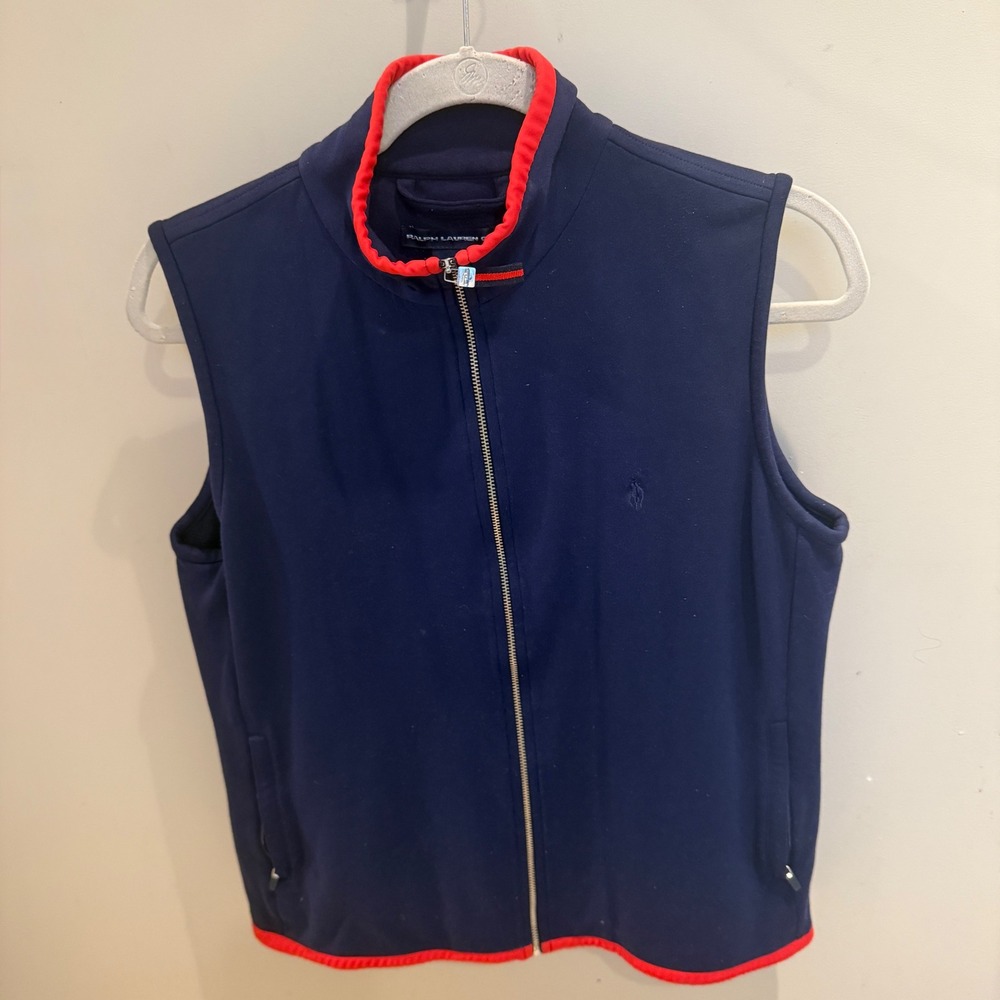 Ralph Lauren Golf Womens Navy Blue Red Full Zip Mock Neck Vest Large L Pony Logo - Picture 5 of 7
